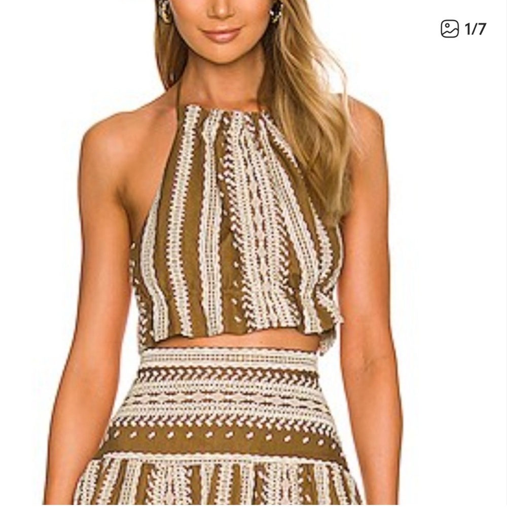 Shona Joy Brown & Cream Crochet Halter Crop Top and Skirt Set - Picture 9 of 9